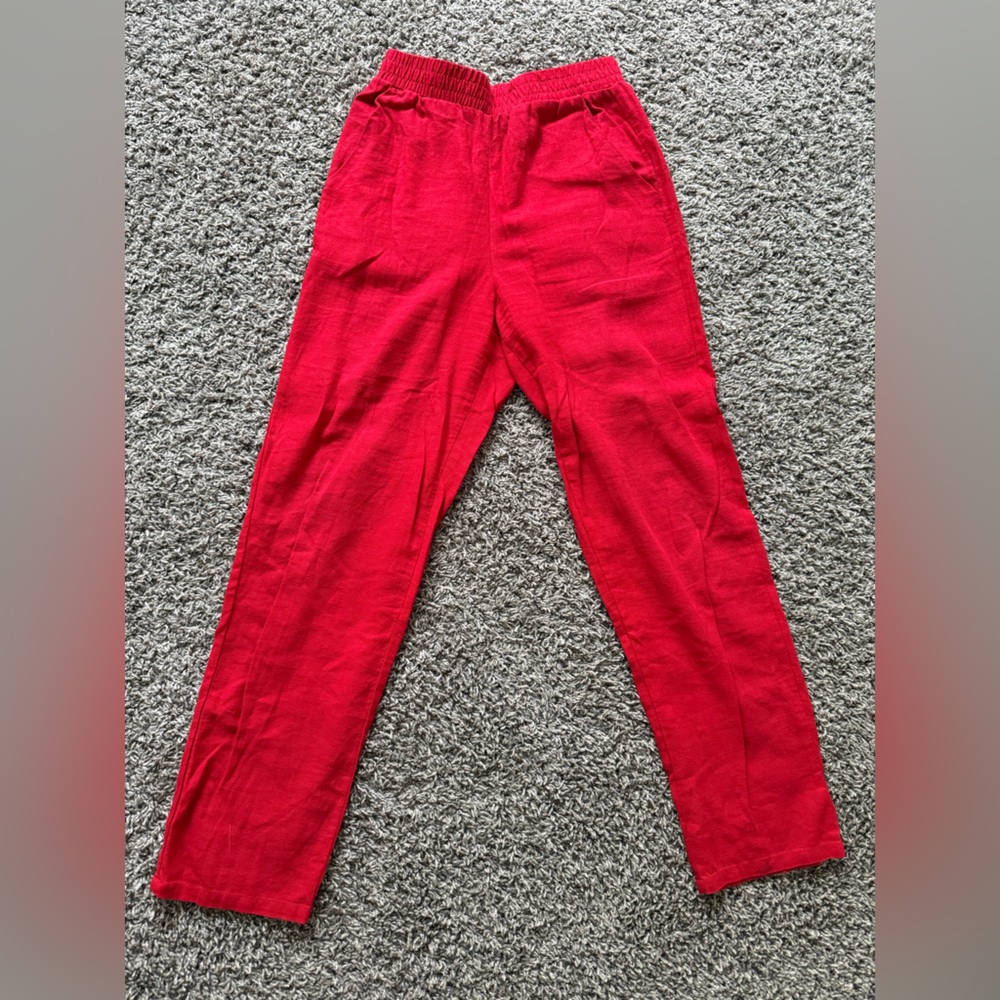 Vibrant Red linen blend pant